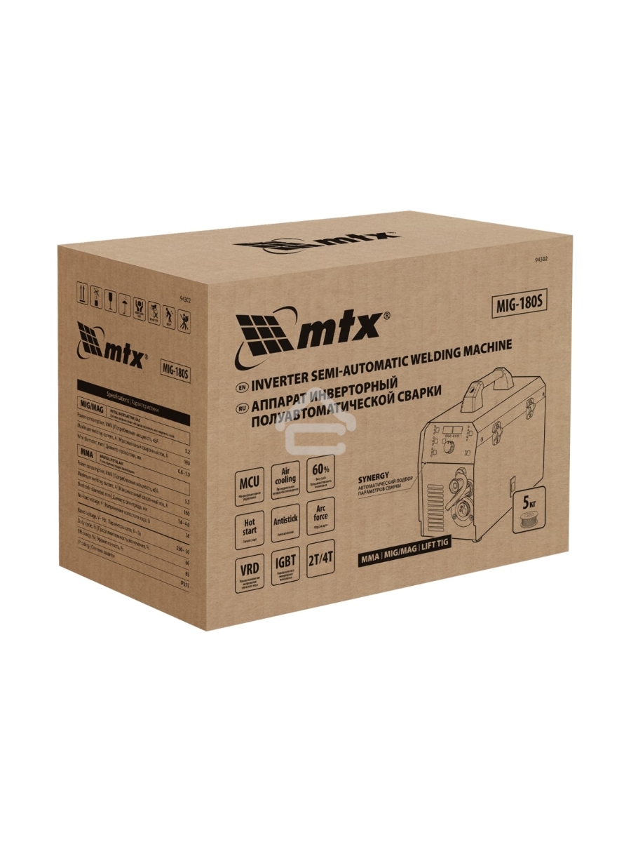 Аппарат инвертор. полуавтомат. cварки MIG-180S, 180A, ПВ 60%, катушка 5 кг MTX