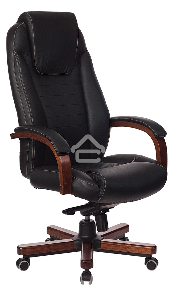 Кресло руководителя Бюрократ T-9923WALNUT/BLACK черный, кожа, крестовина дерево