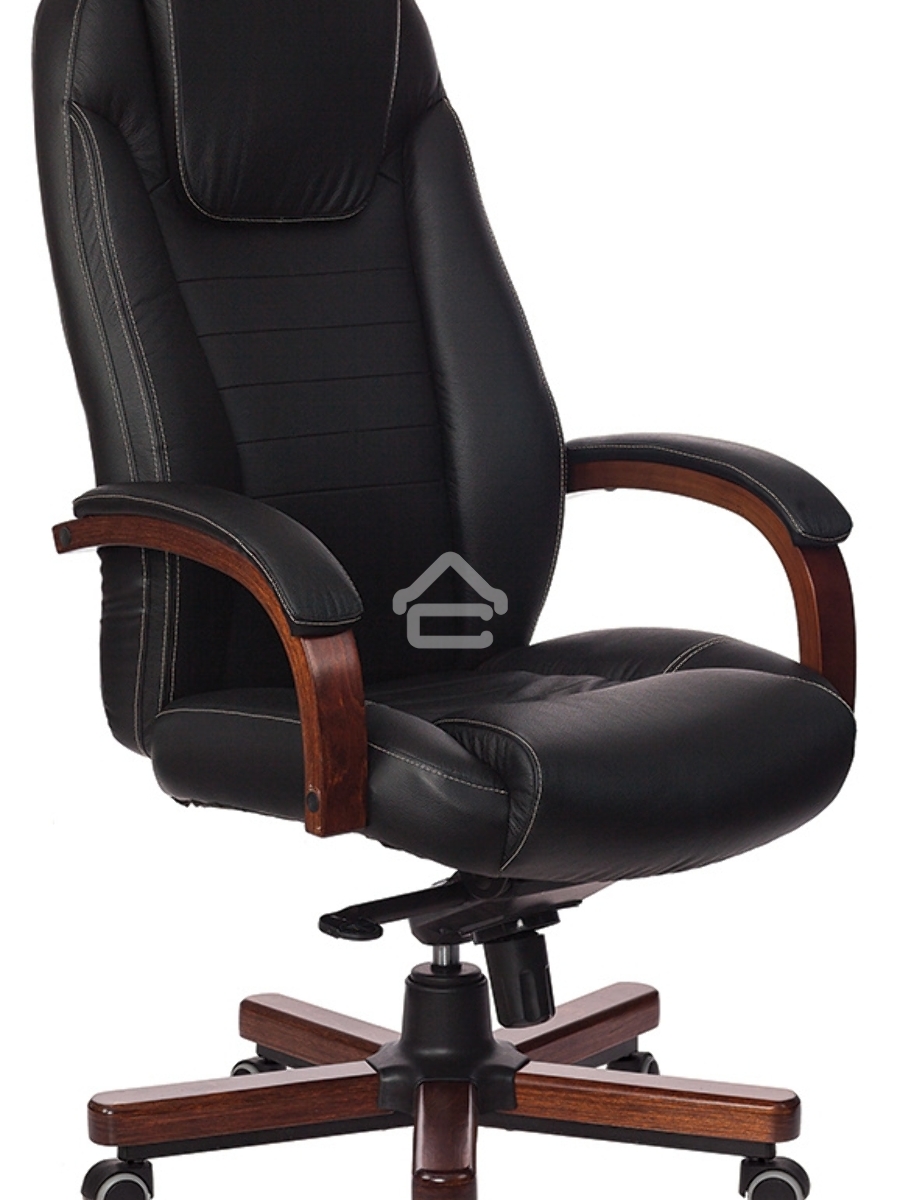 Кресло руководителя Бюрократ T-9923WALNUT/BLACK черный, кожа, крестовина дерево