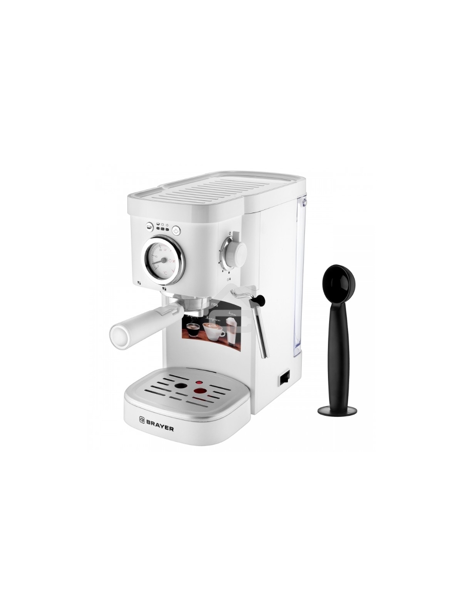 Кофеварка рожковая BRAYER BR1106 белый, исп. кофе - молотый, 1.2 л, 1100 Вт, 15 Бар.
