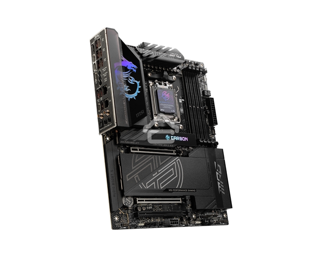 Материнская плата MSI MPG X870E CARBON WIFI, AM5, AMD X870E, 4xDDR5, 4xSATA, 4xM.2, 1xPCIe 5.0 x16, 1xPCIe 5.0 x4, 1xPCIe 4.0 x4, 1xHDMI, 2xUSB-C, 2x1Gb LAN, 9xUSB 3.2 Gen 2, 2xUSB4, 2x3.5 мм, 7.1, ATX