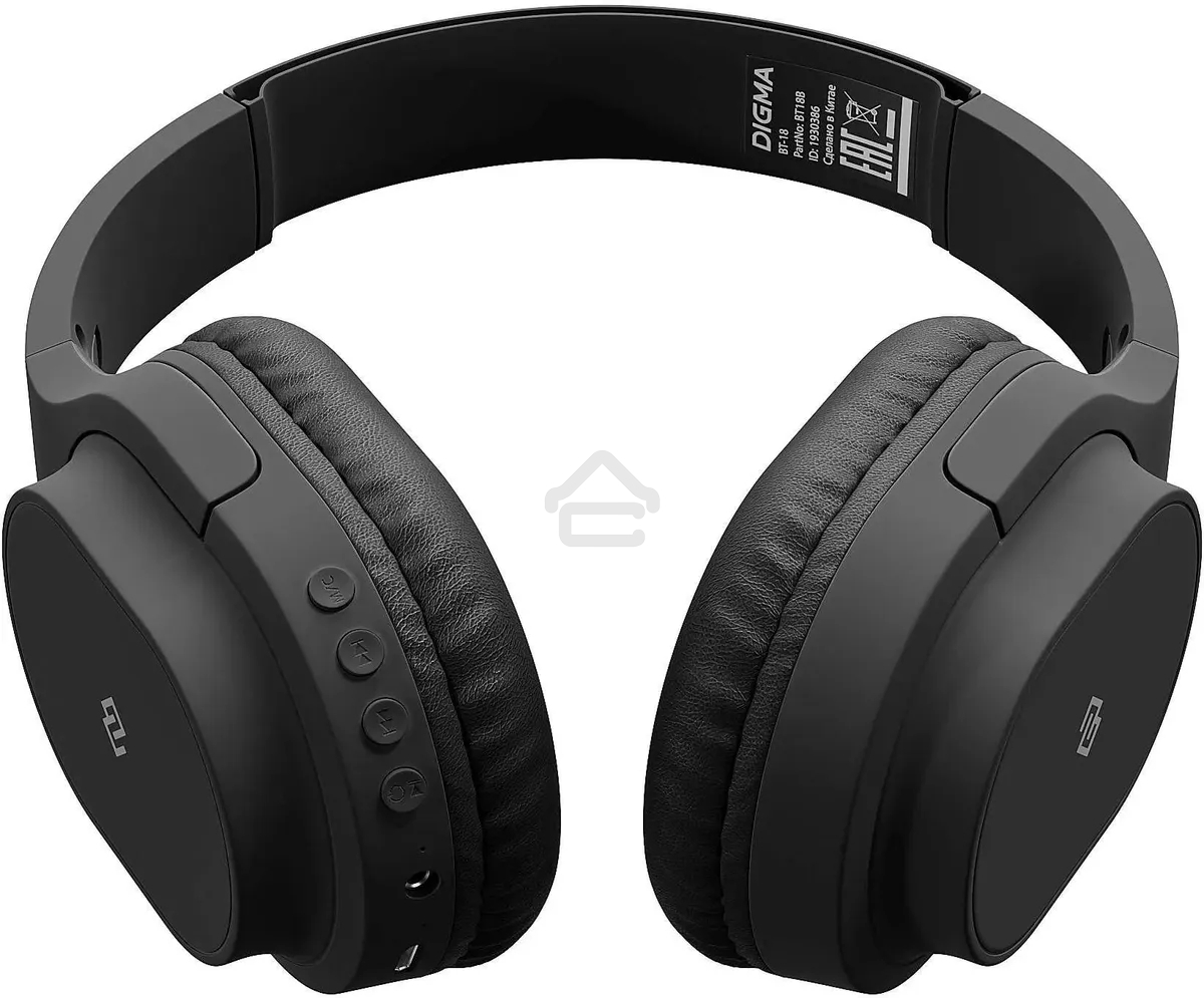 Гарнитура накладные Digma BT-18 черный беспроводные bluetooth оголовье