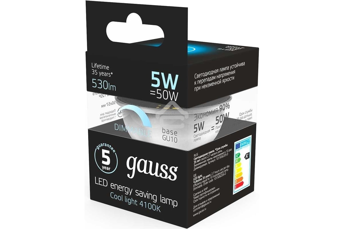 Лампа светодиодная Gauss Led MR16 GU10-dim 5Вт 4100К диммируемая 101506205-D