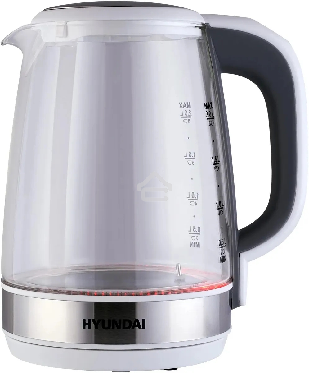 Чайник электрический Hyundai HYK-G8880 2 л, 2200 Вт, серый/серебристый корпус: стекло