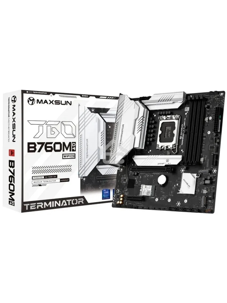 Материнская плата Maxsun Terminator B760M D4, LGA 1700, Intel B760, 4xDDR4, 4xSATA, 3xM.2, 1xPCIe 5.0 x16, 1xPCIe 3.0 x4, 1xHDMI, 1xDP, 1x 2.5Gb LAN, 2xUSB-A 3.2 Gen 1, 6xUSB-A 2.0, 3x3.5 мм, 5.1, M-ATX