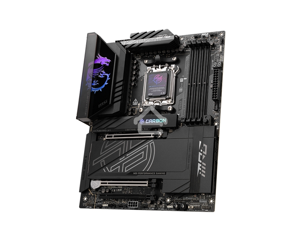 Материнская плата MSI MPG X870E CARBON WIFI, AM5, AMD X870E, 4xDDR5, 4xSATA, 4xM.2, 1xPCIe 5.0 x16, 1xPCIe 5.0 x4, 1xPCIe 4.0 x4, 1xHDMI, 2xUSB-C, 2x1Gb LAN, 9xUSB 3.2 Gen 2, 2xUSB4, 2x3.5 мм, 7.1, ATX