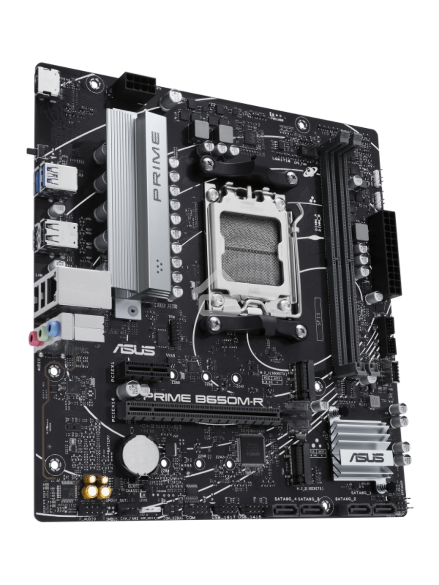 Материнская плата ASUS PRIME B650M-R, Socket AM5, AMD B650, 2xDDR5, 4xSATA, 2xM.2, 1xPCIe 4.0 x16, 1xPCIe x1, 1xHDMI, 1x 2.5Gb LAN, 2xUSB-A 3.2 Gen 1, 4xUSB-A 2.0, 3x3.5 мм, 7.1, mATX