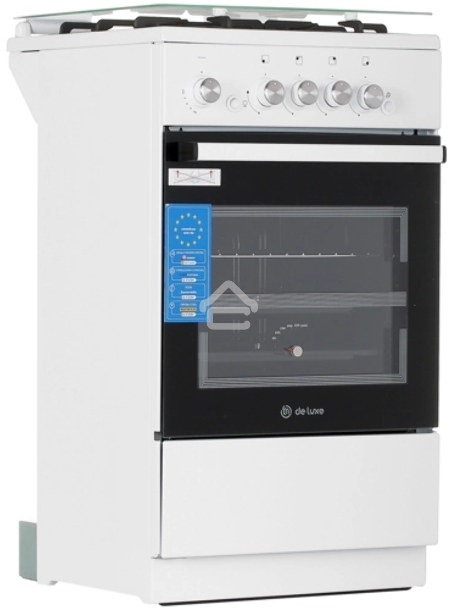 Плита газовая De Luxe 5040.42Г (КР) ЧР белый, конфорок 4 шт, духовка 46 л, 50 см x 85 см x 50 см