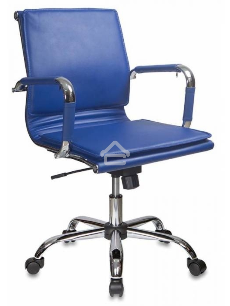 Кресло руководителя Бюрократ CH-993-Low/blue синий, низкая спинка, искусственная кожа, крестовина хромированная