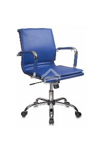 Кресло руководителя Бюрократ CH-993-Low/blue синий, низкая спинка, искусственная кожа, крестовина хромированная