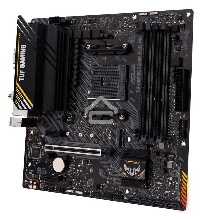 Материнская плата ASUS TUF GAMING A520M-PLUS WIFI, AM4, AMD A520, 4xDDR4, 4xSATA, 1xM.2, 1xPCIe 3.0 x16, 2xPCIe x1, 1xVGA, 1xHDMI, 1xDP, 1x 1Gb LAN, 2xUSB-A 3.2 Gen 1, 2xUSB-A 2.0, 3x3.5 мм, 7.1, mATX