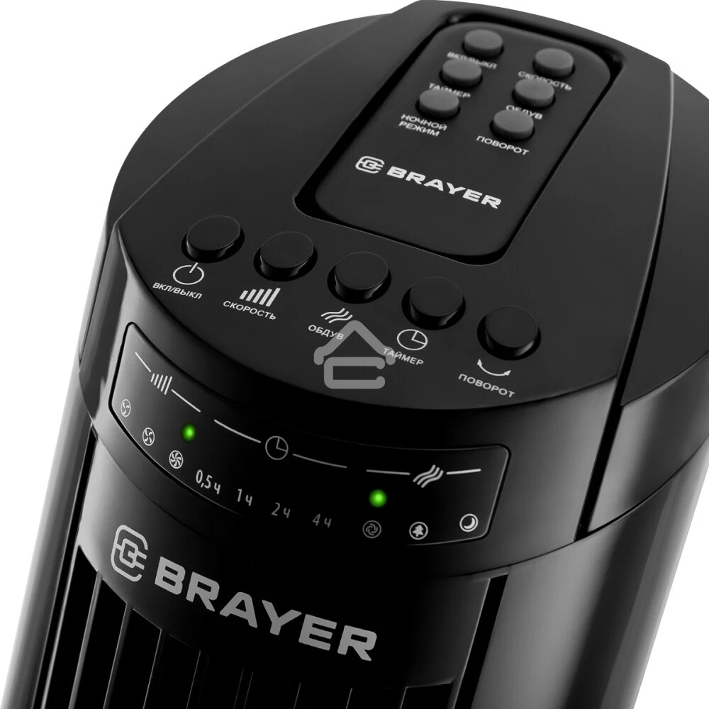 Колонный вентилятор BRAYER BR4958BK, механ.упр.,пульт ДУ,вращение90°,мощ-ть50Вт,защита от перегрева