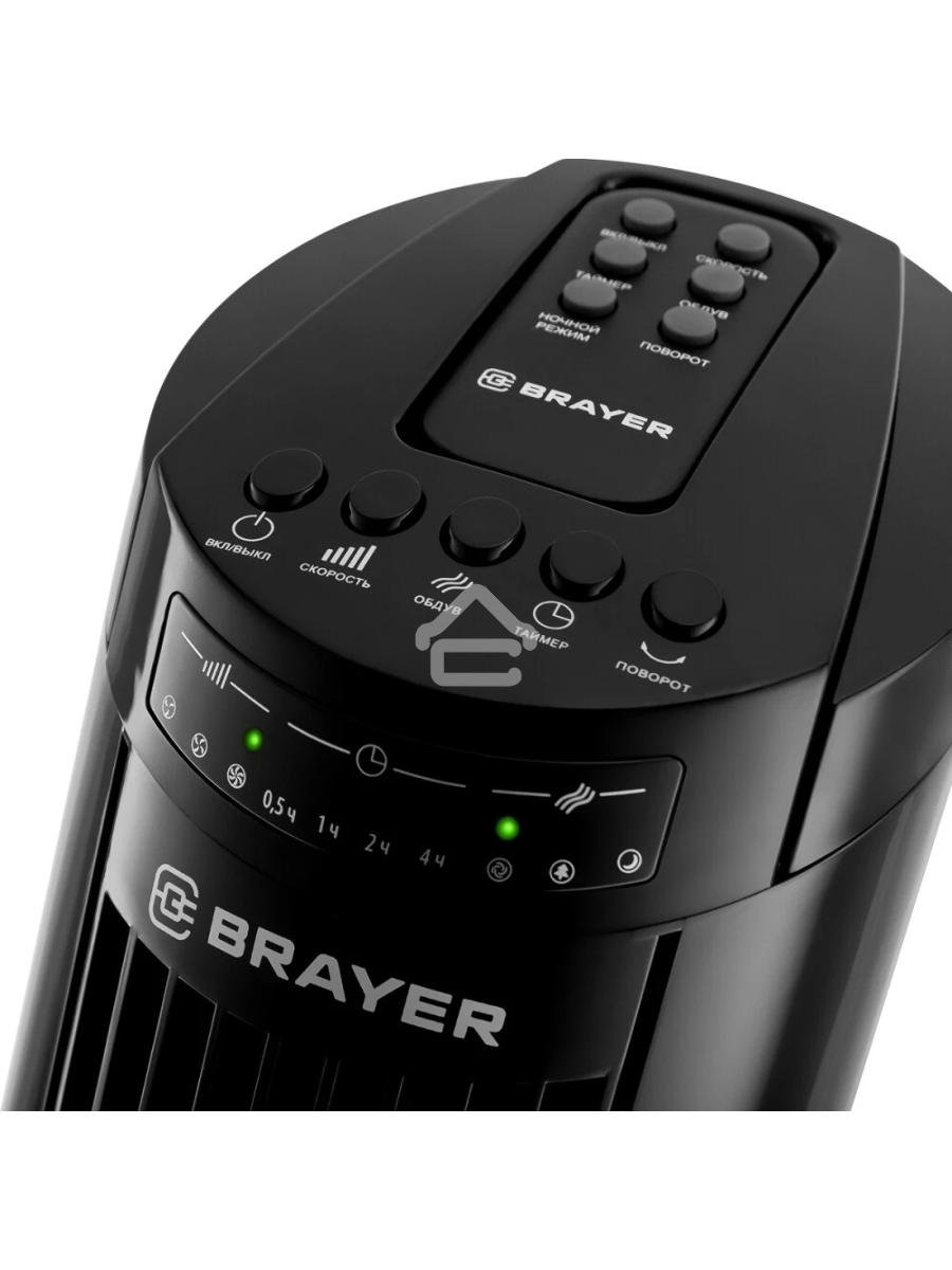 Колонный вентилятор BRAYER BR4958BK, механ.упр.,пульт ДУ,вращение90°,мощ-ть50Вт,защита от перегрева