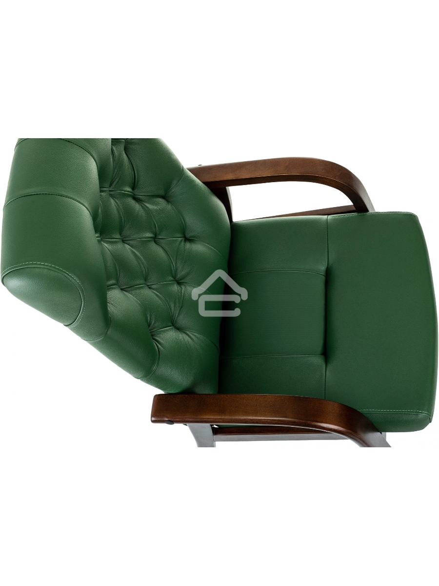 Кресло офисное Бюрократ T-9928WALNUT-CF, зеленый, кожа, на ножках, дерево