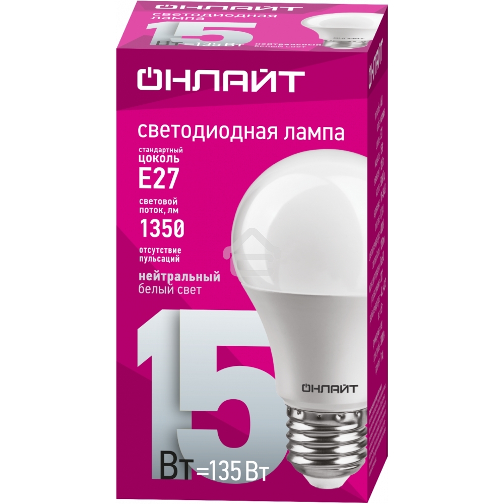 Лампа светодиодная ОНЛАЙТ 61150 OLL-A60-15-230-4K-E27 грушевидная