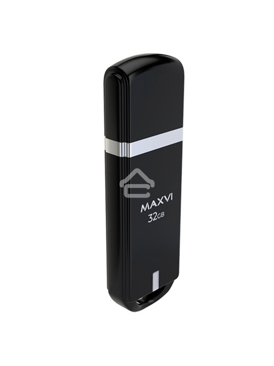 Флеш диск Maxvi P3 32GB USB 2.0 black, монолит с колпачком, ABS пластик