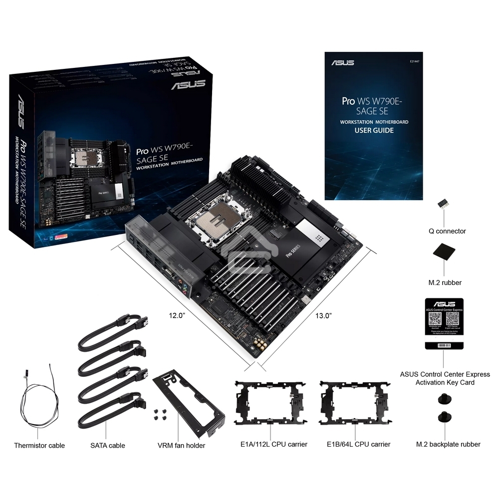 Материнская плата ASUS Pro WS W790E-SAGE SE, LGA4677, Intel W790, 8xDDR5 (ECC), 3xM.2, 2xSlimSAS, 8xSATA, 7xPCIe 5.0, 2x10Gb LAN, 1xUSB 3.2 Gen 2x2 (Type-C), 5xUSB 3.2 Gen 2 (Type-A + Type-C), 2xUSB 2.0, 5x3.5 мм, 7.1, EATX