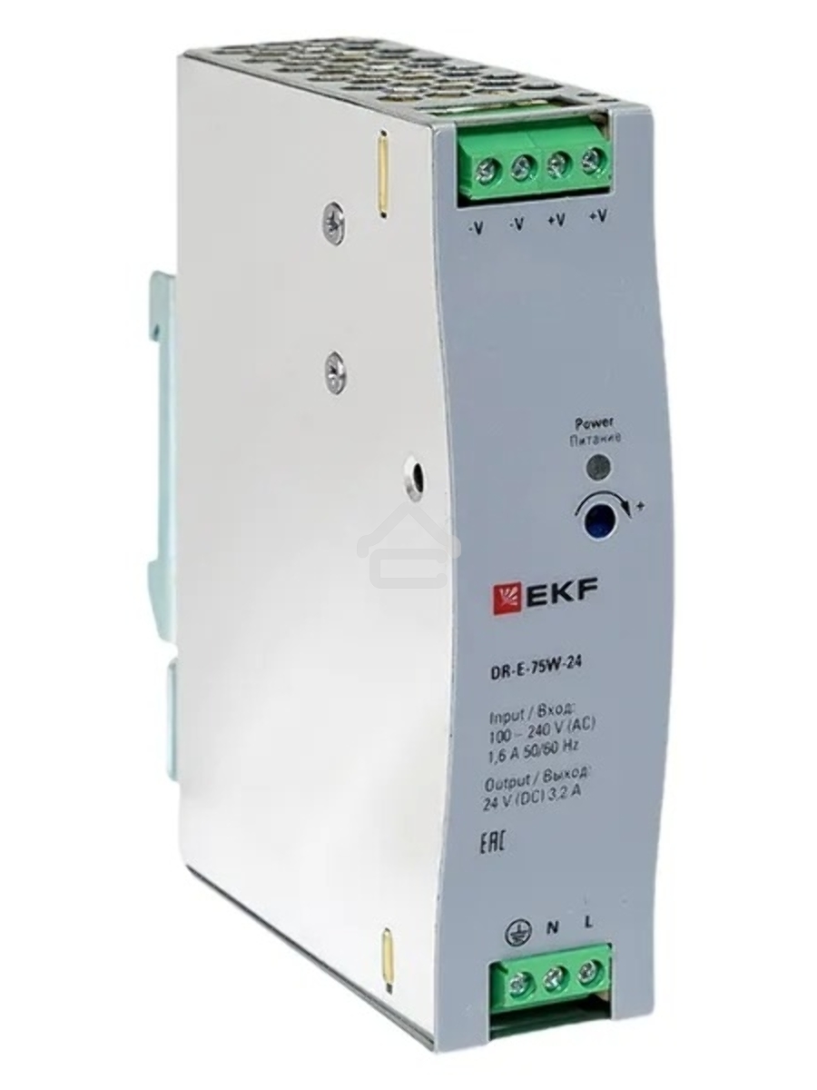 Блок питания на дин рейку EKF DR-E-75W-24 75Вт Uвх 220В AC Uвых 24В DC постоянного тока