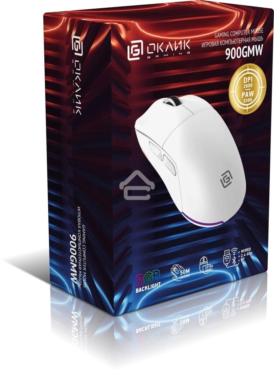 Мышь беспроводная Oklick 900GMW белый, 26000 dpi, радиоканал, Bluetooth, USB, кнопки - 6