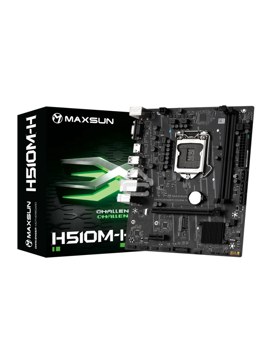 Материнская плата Maxsun Challenger H510M-H, LGA 1200, Intel H470, 2xDDR4, 1xM.2, 3xSATA, 1xPCIe 3.0 x16, 1xPCIe 3.0 x1, 1xHDMI, 1xVGA,1x 1Gb LAN, 4xUSB 2.0, 2xUSB 3.0, 5.1, mATX