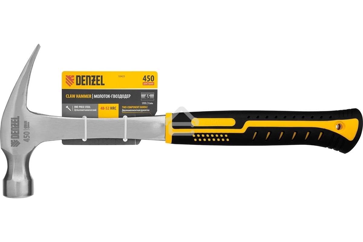 Молоток-гвоздодер Denzel 10423 450 г, цельнометаллический, двухкомпонентная рукоятка