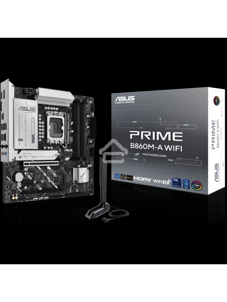 Материнская плата ASUS PRIME B860M-A WIFI, LGA 1851, Intel B860, 4xDDR5, 4xSATA, 2xM.2, 1xPCIe 5.0 x16, 1xPCIe 4.0 x16, 1xPCIe 4.0 x1, 2xDP, 1xHDMI, 1x 2.5Gb LAN, 1xUSB-C 20Gbps, 1xUSB-A 10Gbps, 2xUSB-A 5Gbps, 4xUSB-A 2.0, 3x3.5 мм, 7.1, micro-ATX.