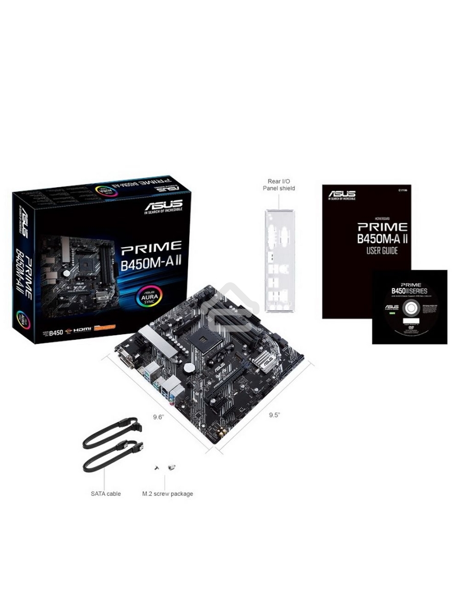 Материнская плата ASUS PRIME B450M-A II, AM4, AMD B450, 4xDDR4, 6xSATA, 1xM.2, 1xPCIe 3.0 x16, 2xPCIe x1, 1xHDMI, 1xDVI-D, 1xVGA, 1x 1Gb LAN, 4xUSB 3.2 Gen 1, 2xUSB 3.2 Gen 2, 3x3.5 мм, 7.1, mATX