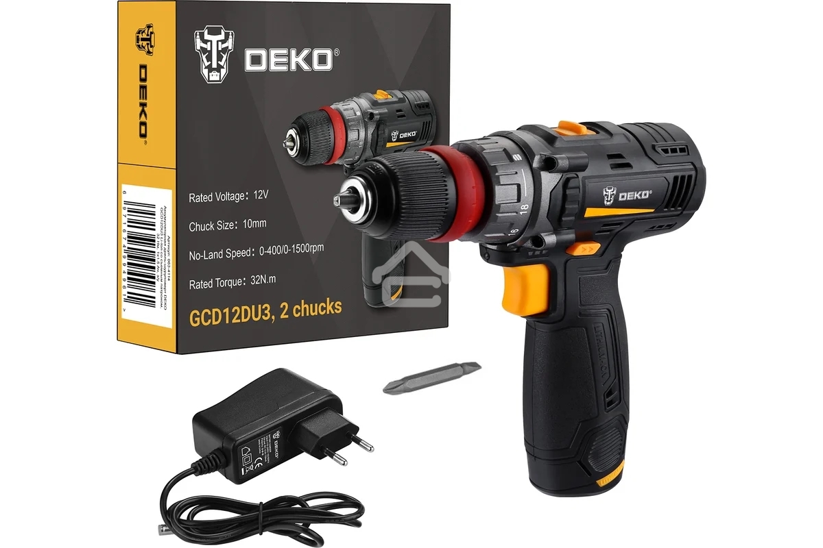 Дрель-шуруповерт аккумуляторная Deko GCD12DU3, 12В, 1 АКБ
