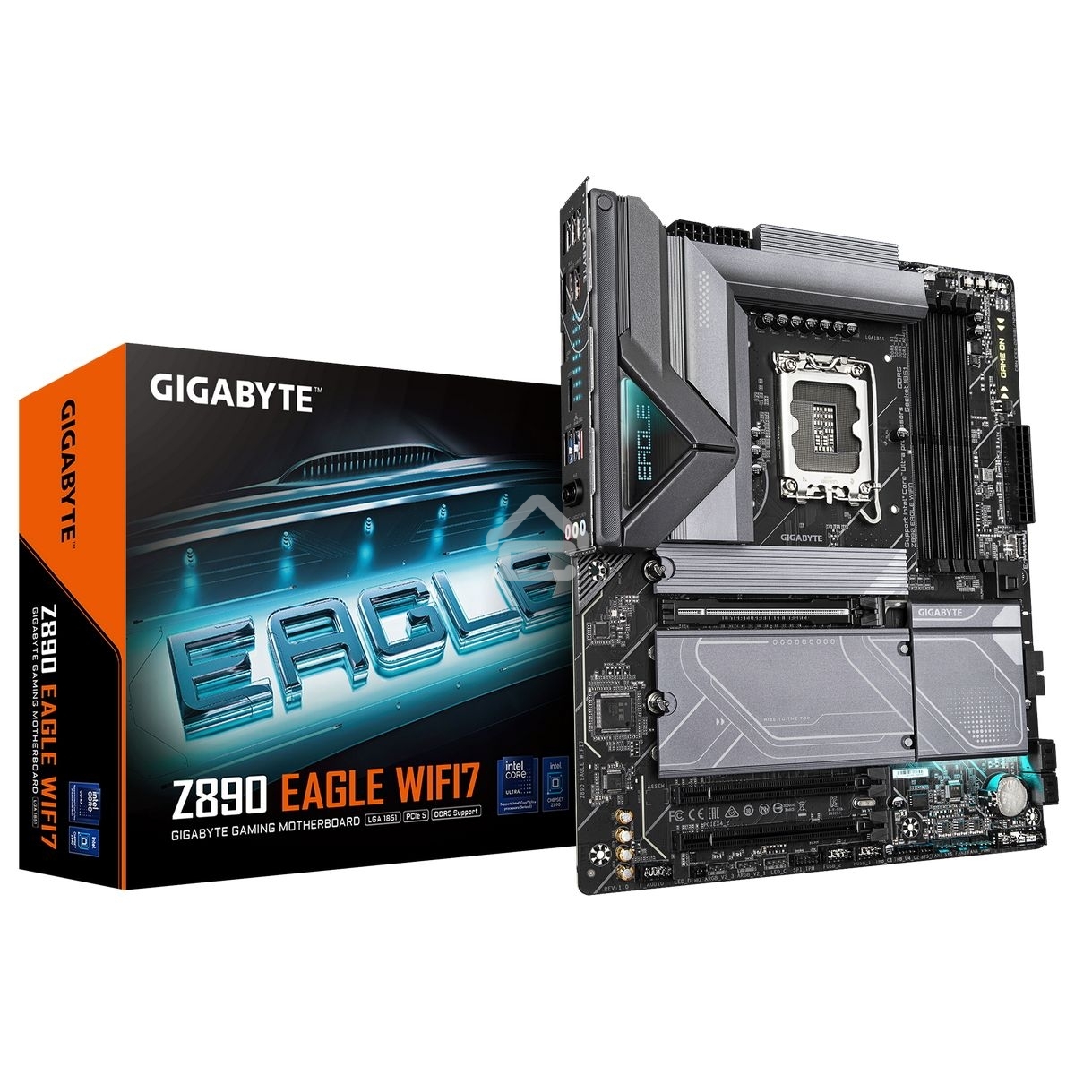 Материнская плата Gigabyte Z890 EAGLE WIFI7, LGA 1851, Intel Z890, 4xDDR5, 4xSATA, 4xM.2, 1xPCIe 5.0 x16, 2xPCIe 4.0 x4, 1xDP, 1xUSB-C, 1x 2.5Gb LAN, 4xUSB-A 3.2 Gen 1, 2xUSB-A 3.2 Gen 2, 3x3.5 мм, 7.1, 1xUSB4, ATX