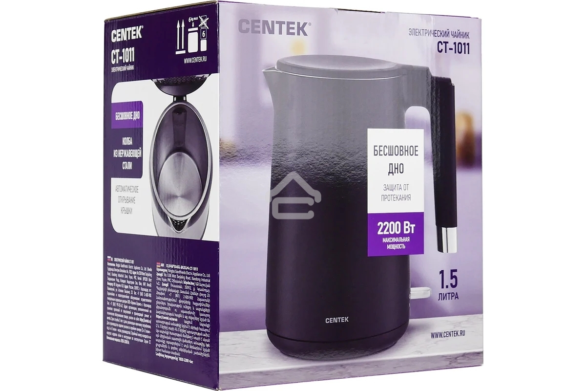Чайник электрический Centek CT-1011 черный, 2200 Вт, 1.5 л