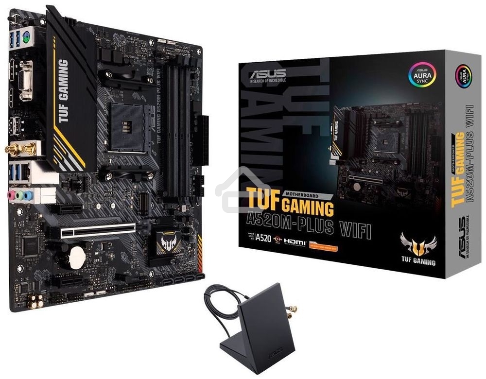 Материнская плата ASUS TUF GAMING A520M-PLUS WIFI, AM4, AMD A520, 4xDDR4, 4xSATA, 1xM.2, 1xPCIe 3.0 x16, 2xPCIe x1, 1xVGA, 1xHDMI, 1xDP, 1x 1Gb LAN, 2xUSB-A 3.2 Gen 1, 2xUSB-A 2.0, 3x3.5 мм, 7.1, mATX