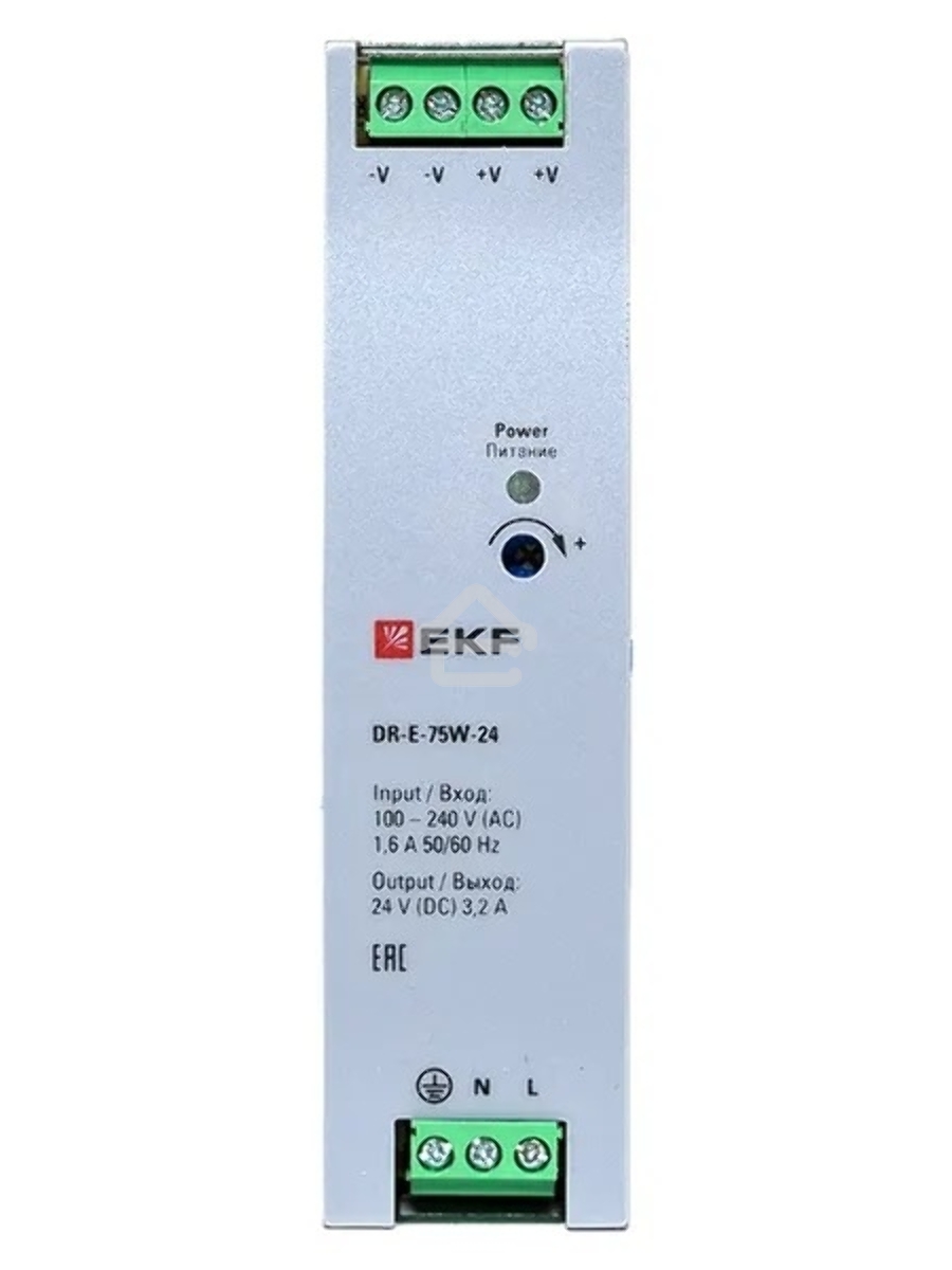 Блок питания на дин рейку EKF DR-E-75W-24 75Вт Uвх 220В AC Uвых 24В DC постоянного тока