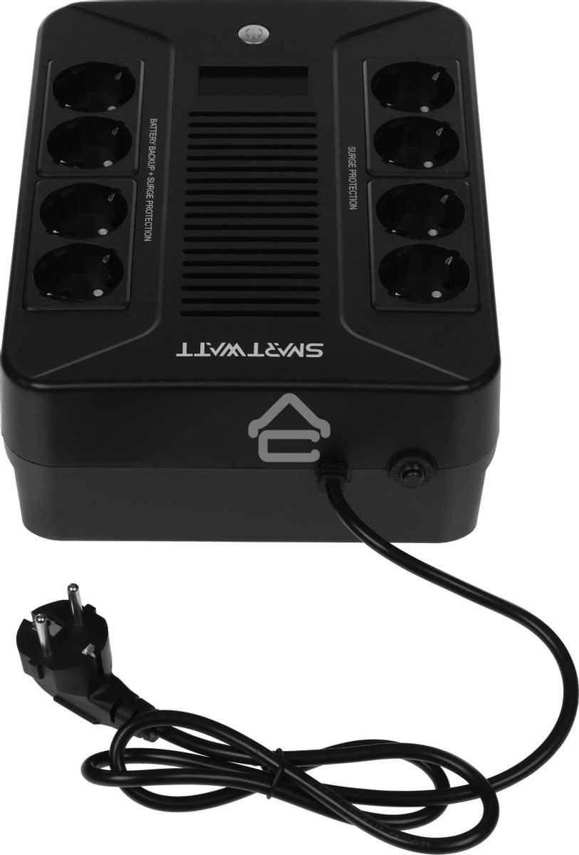 Источник бесперебойного питания SMARTWATT UPS SAFE PRO LCD 1000 черный 1000/600 ВА/Вт, напольный/настенный, линейно-интерактивный, LCD дисплей, Shuko CEE7/4 - 8 шт. (4 шт. с резервным питанием, 4 шт. - сетевой фильтр)