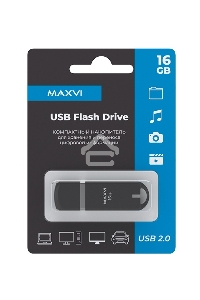 Флеш диск Maxvi P3 16GB USB 2.0 black, монолит с колпачком, ABS пластик