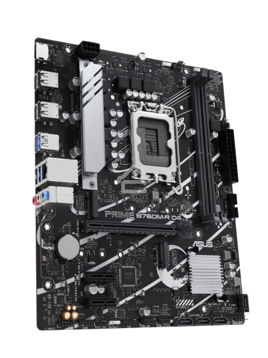 Материнская плата ASUS PRIME B760M-R D4, LGA 1700, Intel B760, 2xDDR4, 4xSATA, 2xM.2, 1xPCIe 4.0 x16, 1xPCIe x1, 1xHDMI, 1x 2.5Gb LAN, 4xUSB-A 2.0, 4xUSB-A 3.2 Gen 1, 3x3.5 мм, 7.1, mATX
