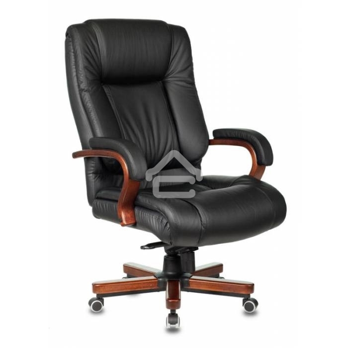 Кресло руководителя Бюрократ T-9925WALNUT/BLACK черный, кожа, крестовина дерево