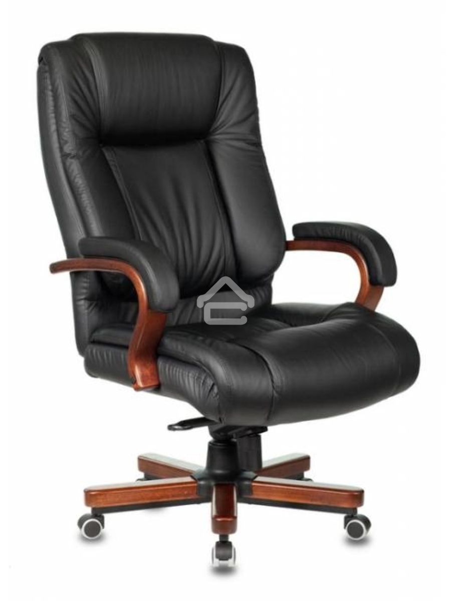 Кресло руководителя Бюрократ T-9925WALNUT/BLACK черный, кожа, крестовина дерево