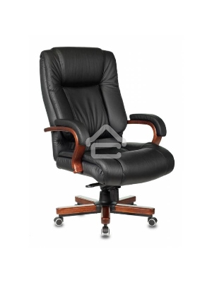 Кресло руководителя Бюрократ T-9925WALNUT/BLACK черный, кожа, крестовина дерево