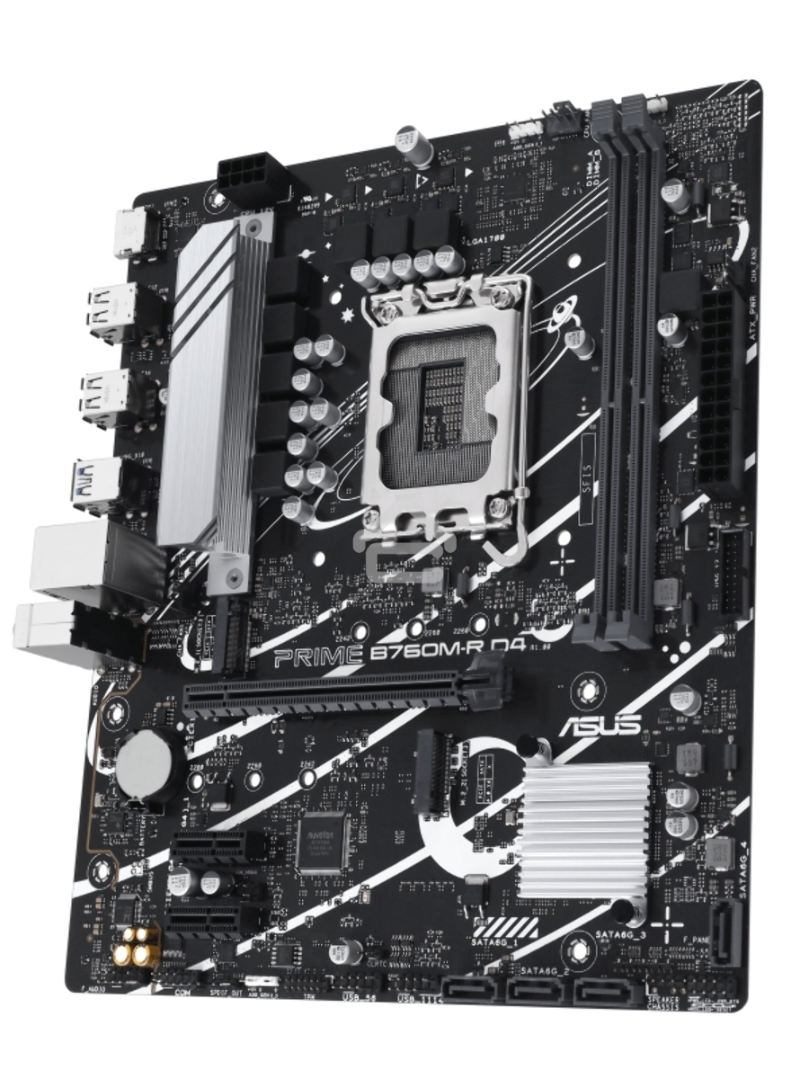 Материнская плата ASUS PRIME B760M-R D4, LGA 1700, Intel B760, 2xDDR4, 4xSATA, 2xM.2, 1xPCIe 4.0 x16, 1xPCIe x1, 1xHDMI, 1x 2.5Gb LAN, 4xUSB-A 2.0, 4xUSB-A 3.2 Gen 1, 3x3.5 мм, 7.1, mATX