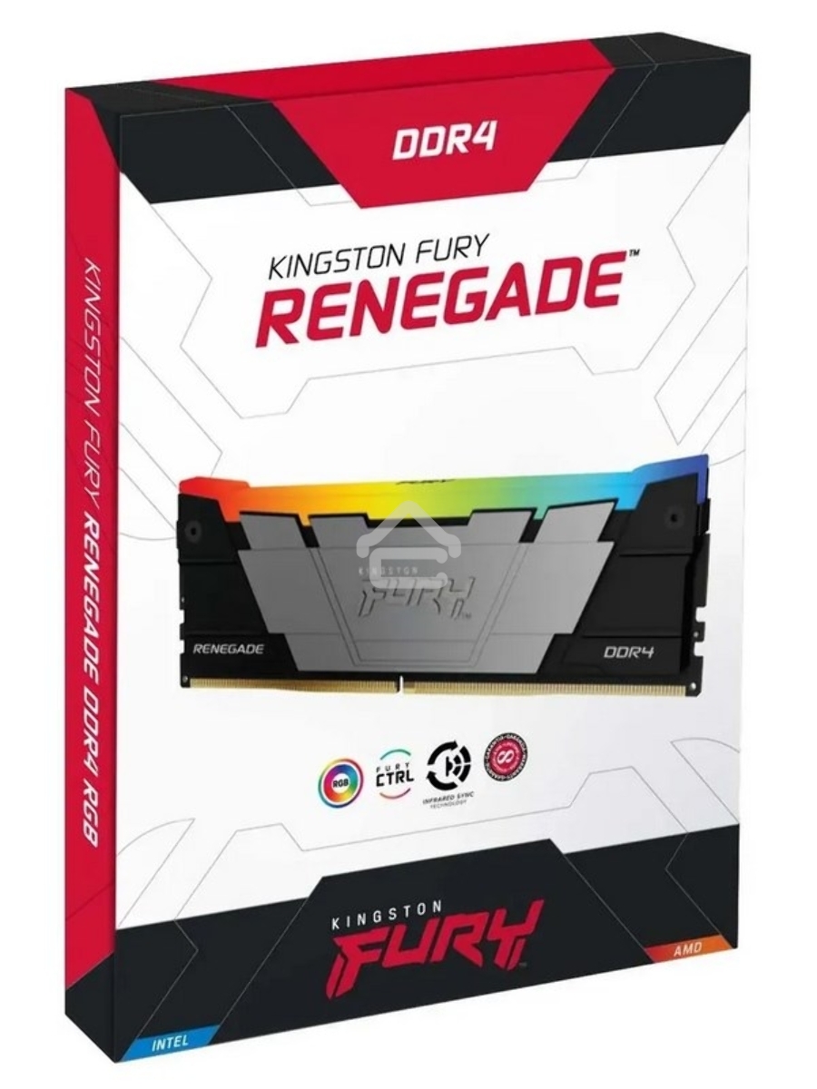 Оперативная память Kingston Fury Renegade, DDR4, 32GB (2x16GB), 3600MHz, CL16, DIMM, с радиатором, RGB, серебристый/черный
