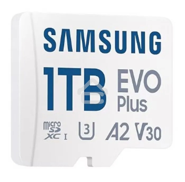 Флеш карта Samsung EVO Plus, microSDXC 1Tb, Class 10, A2, V30, UHS-I (U3), W 90 МБ/с, R 160 МБ/с, адаптер на SD