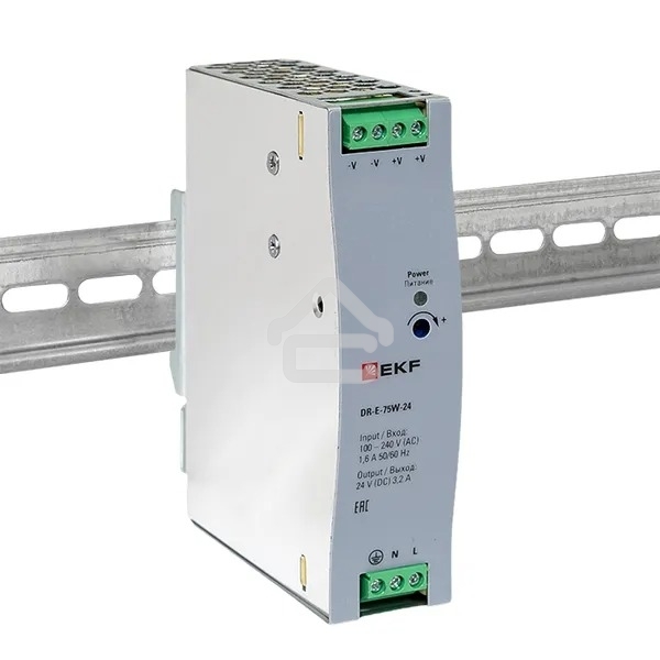 Блок питания на дин рейку EKF DR-E-75W-24 75Вт Uвх 220В AC Uвых 24В DC постоянного тока