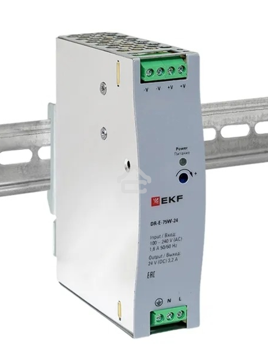 Блок питания на дин рейку EKF DR-E-75W-24 75Вт Uвх 220В AC Uвых 24В DC постоянного тока
