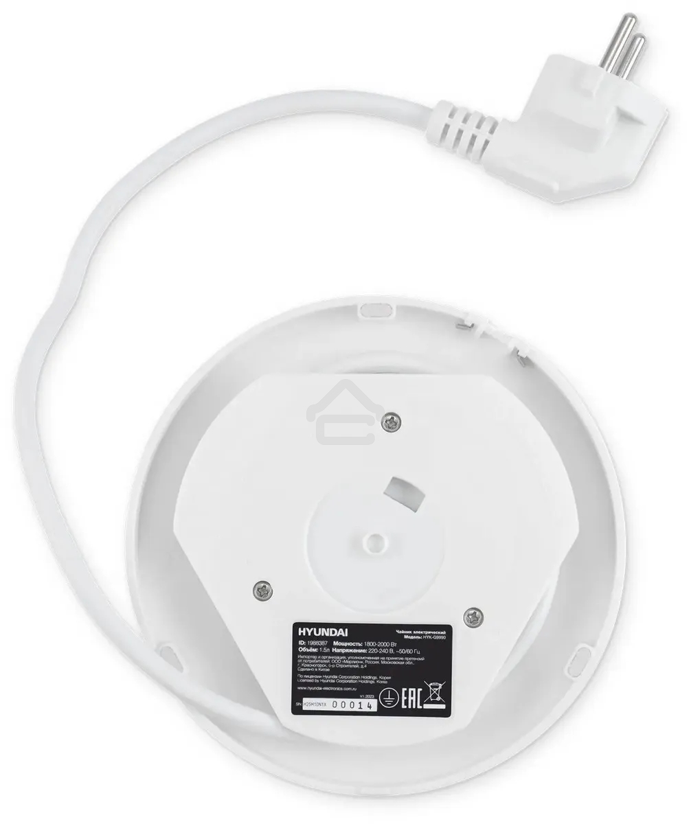 Чайник электрический Hyundai HYK-G9990 1.6 л, 2000 Вт, белый/серебристый корпус: стекло