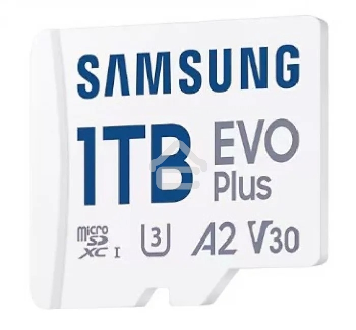 Флеш карта Samsung EVO Plus, microSDXC 1Tb, Class 10, A2, V30, UHS-I (U3), W 90 МБ/с, R 160 МБ/с, адаптер на SD