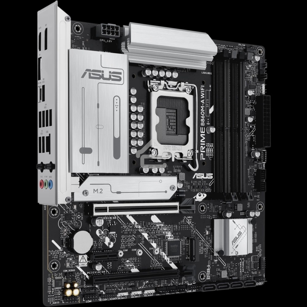 Материнская плата ASUS PRIME B860M-A WIFI, LGA 1851, Intel B860, 4xDDR5, 4xSATA, 2xM.2, 1xPCIe 5.0 x16, 1xPCIe 4.0 x16, 1xPCIe 4.0 x1, 2xDP, 1xHDMI, 1x 2.5Gb LAN, 1xUSB-C 20Gbps, 1xUSB-A 10Gbps, 2xUSB-A 5Gbps, 4xUSB-A 2.0, 3x3.5 мм, 7.1, micro-ATX.
