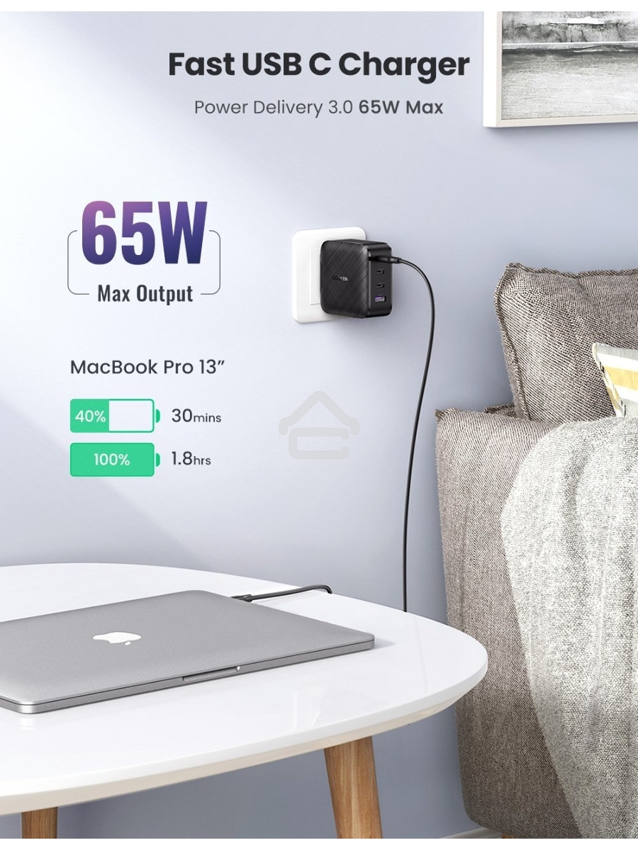 Сетевое зарядное устройство USB A + 3 USB C 65W GaN Tech Fast Charger CD224-70774 Black (70774)