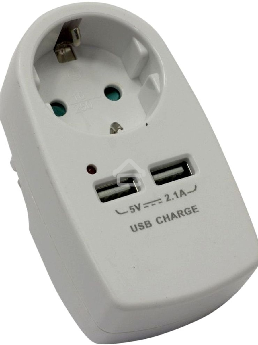 Сетевой адаптер СТАРТ SA1-ZD-2USB, 1 розетка, до 16А, 2 USB порта 2,5А, заземление, защитные шторки от детей, IP20, белый