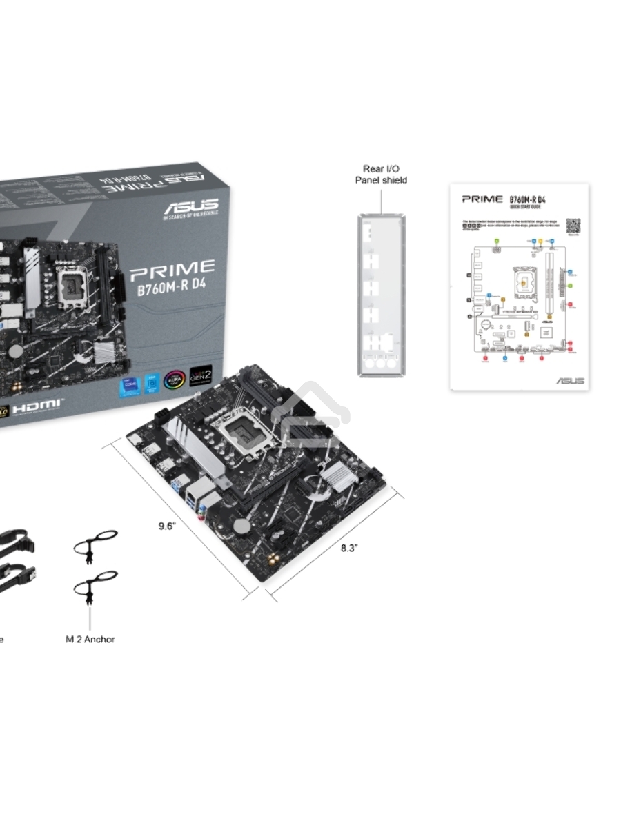 Материнская плата ASUS PRIME B760M-R D4, LGA 1700, Intel B760, 2xDDR4, 4xSATA, 2xM.2, 1xPCIe 4.0 x16, 1xPCIe x1, 1xHDMI, 1x 2.5Gb LAN, 4xUSB-A 2.0, 4xUSB-A 3.2 Gen 1, 3x3.5 мм, 7.1, mATX