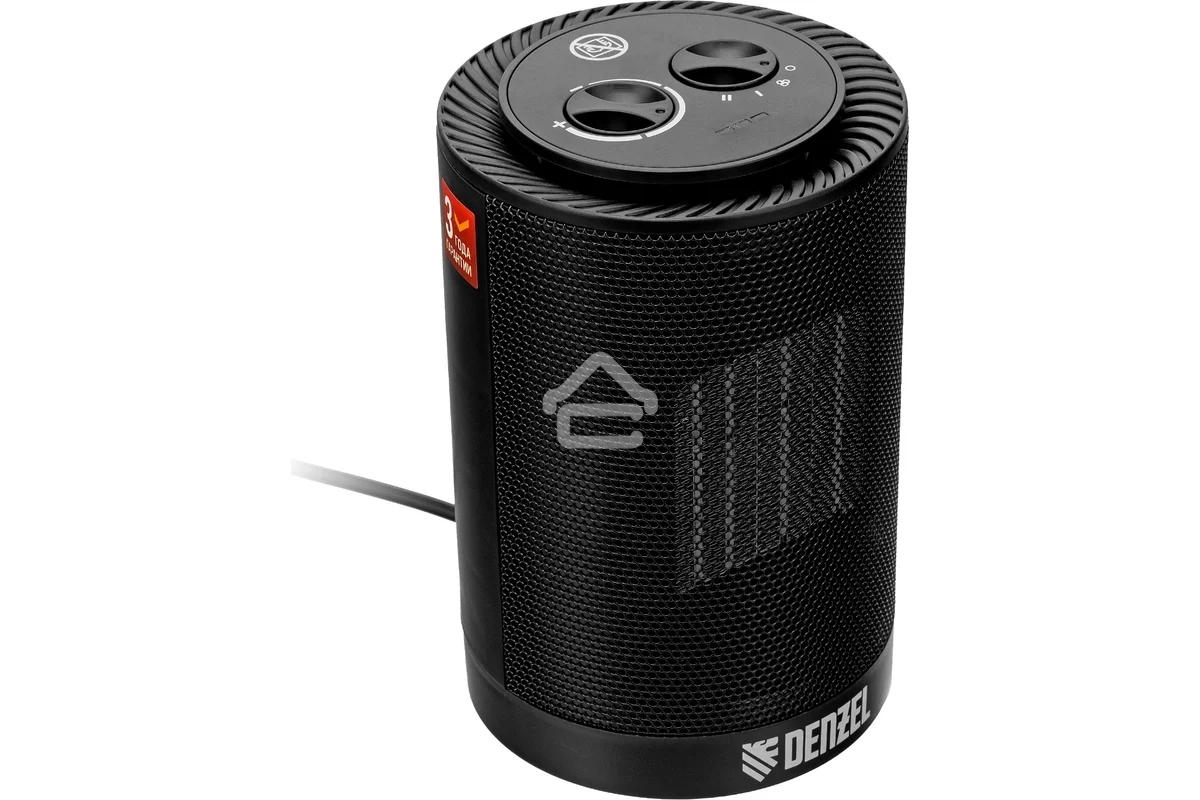 Тепловентилятор керамический Denzel DTFC-1200S, черный, 600/1200 Вт, 12 м2, 3 режима, термостат